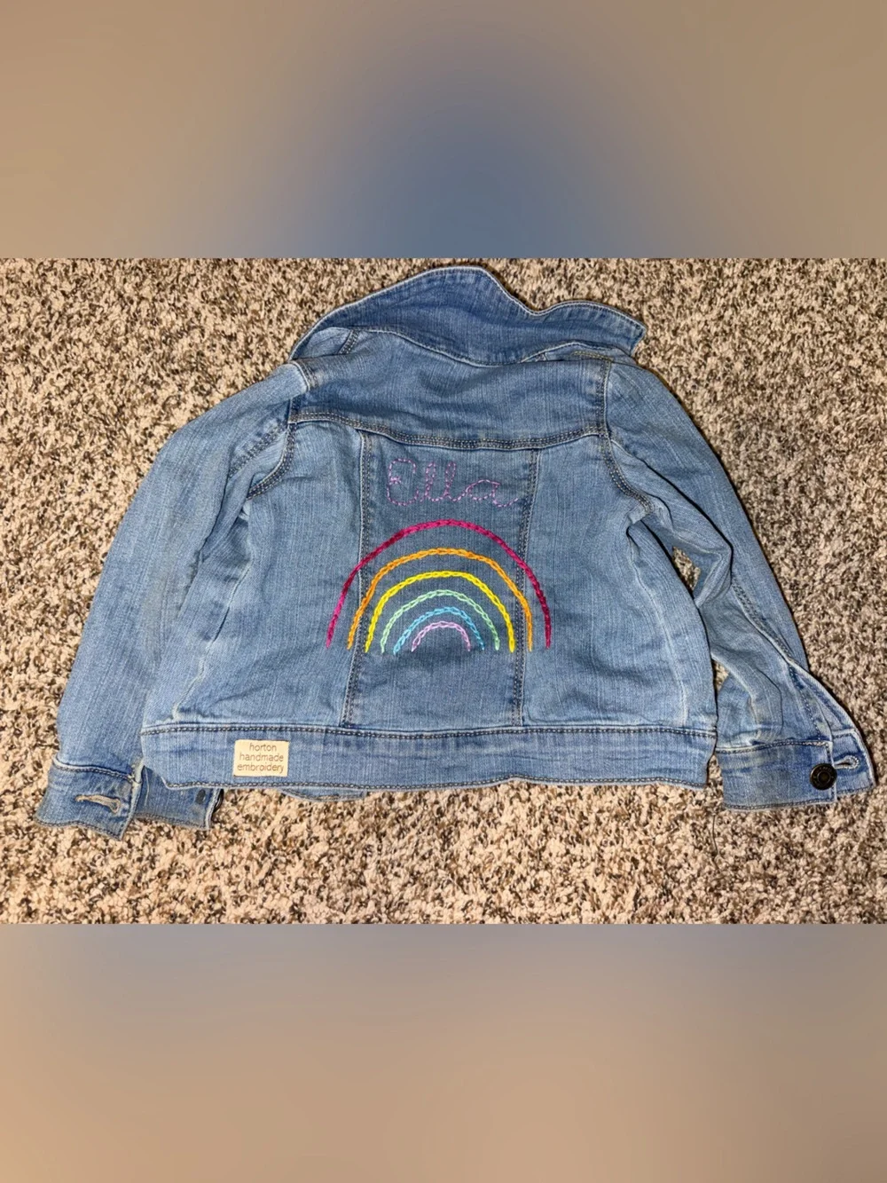 Light Blue Denim Jacket with Rainbow and Ella Embroidery on the Back 3T